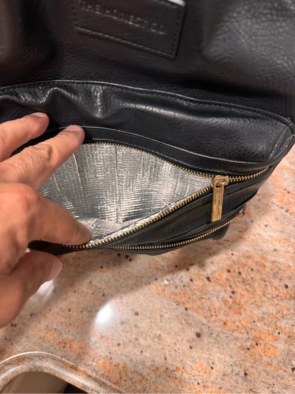 The Honest Co. Womens Black Leather diaper bag  with Gold Hardware